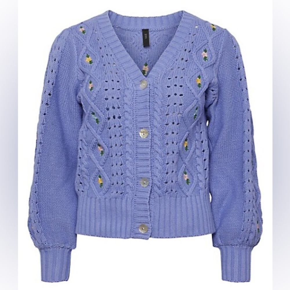 YAS Ditta Embroidered Pointelle Cardigan